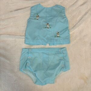 Vintage tank top and diaper cover baby 6 months embroidered duck spring Easter